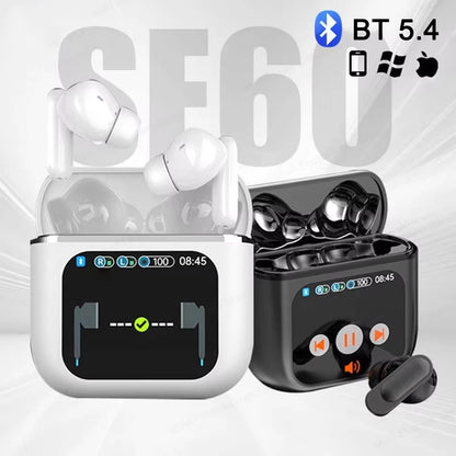 1.8''Full In Touch Screen Wireless Earphone SE60 ANC+ENC Bluetooth5.4 Headset Active Noise Cancelling In Ear For iOS 9.0/Android