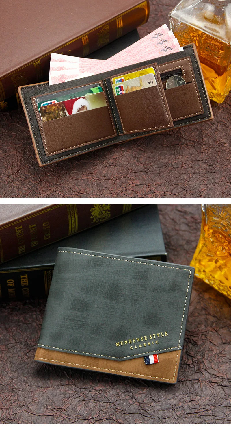 Short Men Wallets Slim Classic Coin Pocket Photo Holder Small Male Wallet Quality Card Holder Frosted Leather Men Purses