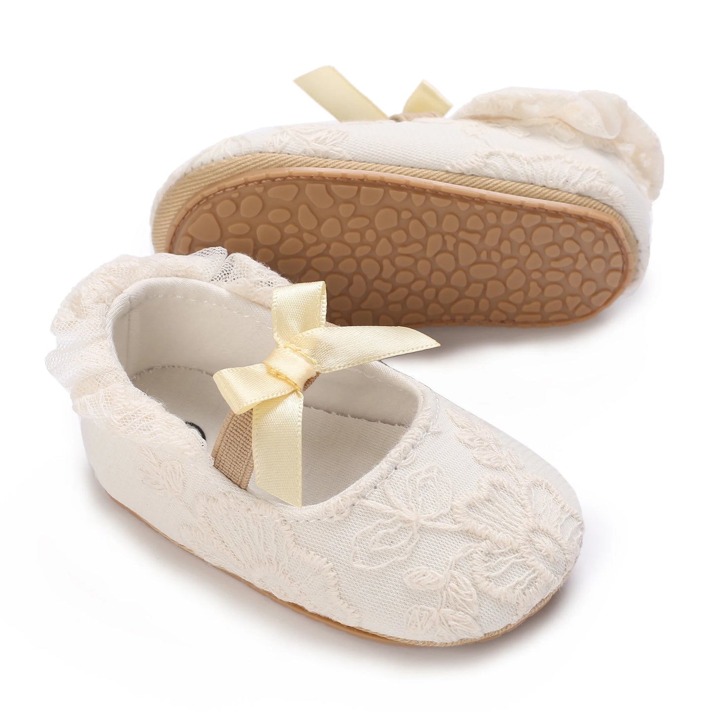 HAIZHIW 0-18 Months Cute White Lace Baby Girl Princess shoes Baby Shoes Bow Fringe Rubber Soled Non-slip Footwear Crib Shoes