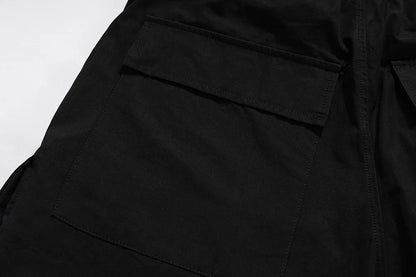 Ro Style Wide Leg Drawstring Black Cargo Pants Unisex Straight Baggy Casual Overalls Men's Streetwear Loose Oversized Trousers