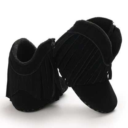 Baby Booties Vintage Tassel Anti-slip Sole Winter Warm Baby Boys Girls Western Boots Snow Booties First Walkers Infant Shoes