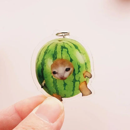 Food Cat Head Expression Keychain Popular Schoolbag Mobile Phone Pendant  Acrylic Fun Gift For Students Keyring Accessories