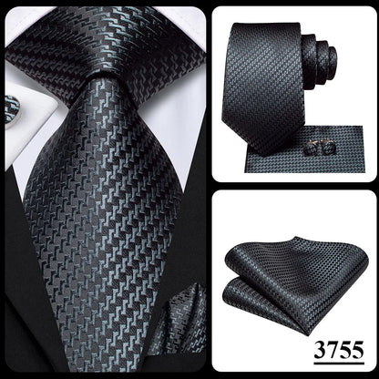 Hi-Tie Black Floral Silk Wedding Tie For Men Handky Cufflink Elegant Necktie For Men Fashion Designer Business Party Dropshiping