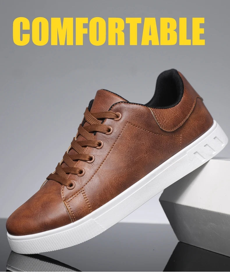 Cheap Brown Men’s Leather Casual Shoes Big Size 48 Comfy Skateboard Shoes Men Lace Up Flat Vulcanize Shoes Man zapatillas hombre