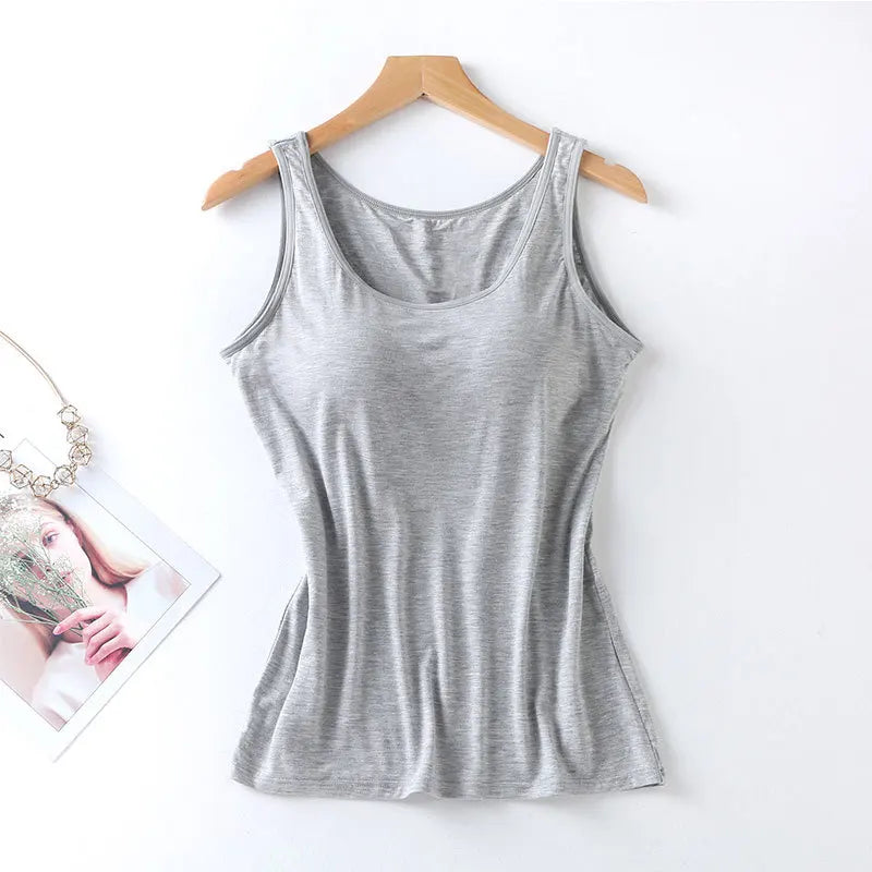 2025 Women's Vest Tops With Built In Bra Neck Vest Padded Slim Fit Tank Tops Sexy Shirts Feminino Casual Underlay shirt slimming