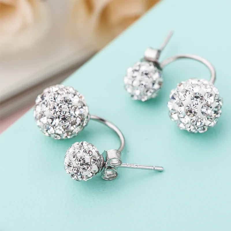 925 Sterling Silver New Shambhala Jewelry Crsytal Ball U Stud Earrings For Women Fashion XY0235