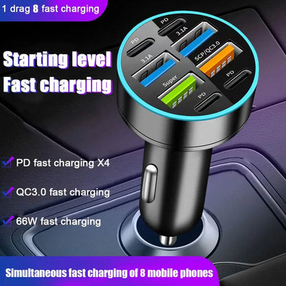 Digital Display Car With 4 Usb Car Charger Adapter 66w Fast Charging PD Head Phone Mobile Charging Car Charging Accessories