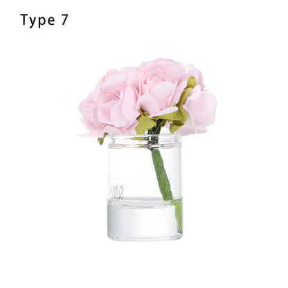 1:12 Scale Dollhouse Flower Vase Doll Accessories Pink Rose White Jasmine Mini Floral Arrangement