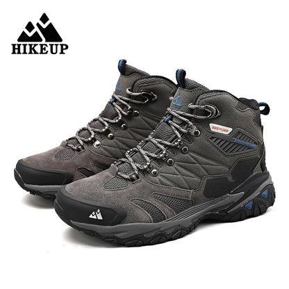 HIKEUP New Men‘s Hiking Shoes Leather Outdoor Sneakers for Men Trekking Boots Male Camping Hunting Mens Tactical Ankle Boots