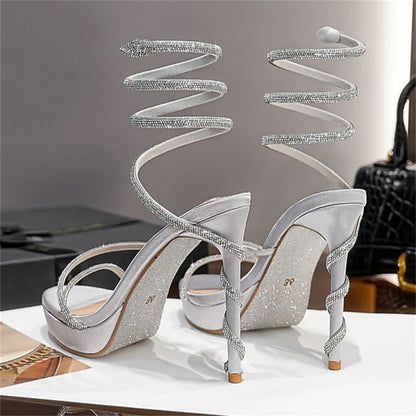 Eilyken Street Style CRYSTAL Ankle Strap Women Sandals Sexy Open Toe Platform Heels Party Banquet Prom Summer Shoes Zapatos Muje