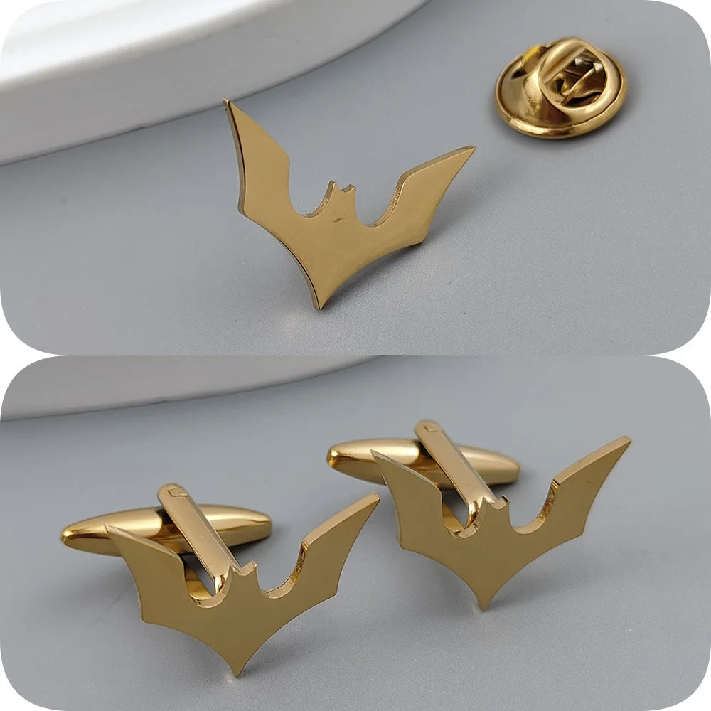 Stainless steel Bat Brooches Men Halloween Jewelry Accessory gold plated 3 colors lapel pins festival Gifts for Boyfriend