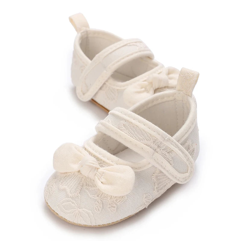 HAIZHIW 0-18 Months Cute White Lace Baby Girl Princess shoes Baby Shoes Bow Fringe Rubber Soled Non-slip Footwear Crib Shoes