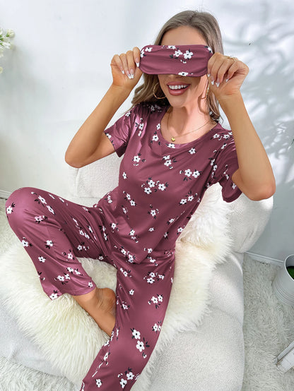 New women's home wear short sleeve trousers pajamas love pattern casual and comfortable