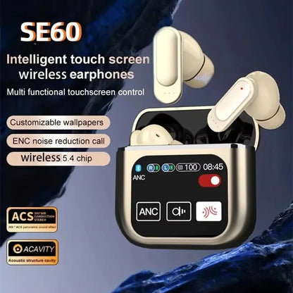 1.8''Full In Touch Screen Wireless Earphone SE60 ANC+ENC Bluetooth5.4 Headset Active Noise Cancelling In Ear For iOS 9.0/Android