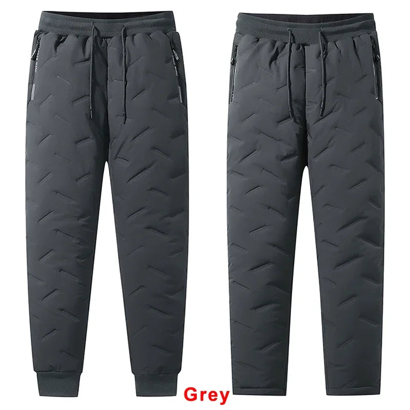 Winterhose aus Baumwolle mit Daunenfüllung für Herren, lässig, wasserdicht, mit Reißverschlusstasche, dicke Wolle, warme Hose, Jogger, Outdoor, kältebeständige Skihose, 7XL