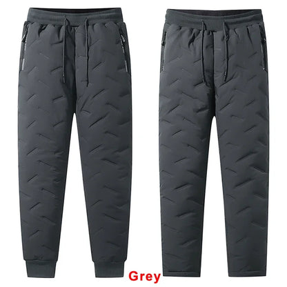 Winterhose aus Baumwolle mit Daunenfüllung für Herren, lässig, wasserdicht, mit Reißverschlusstasche, dicke Wolle, warme Hose, Jogger, Outdoor, kältebeständige Skihose, 7XL