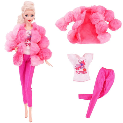 30CM&11.8Inch Doll Clothes Plush Coat + Dress+Hat ,T-shirt Set Suitable Fashion Outfit Casual Clothing Free Glasses Gift