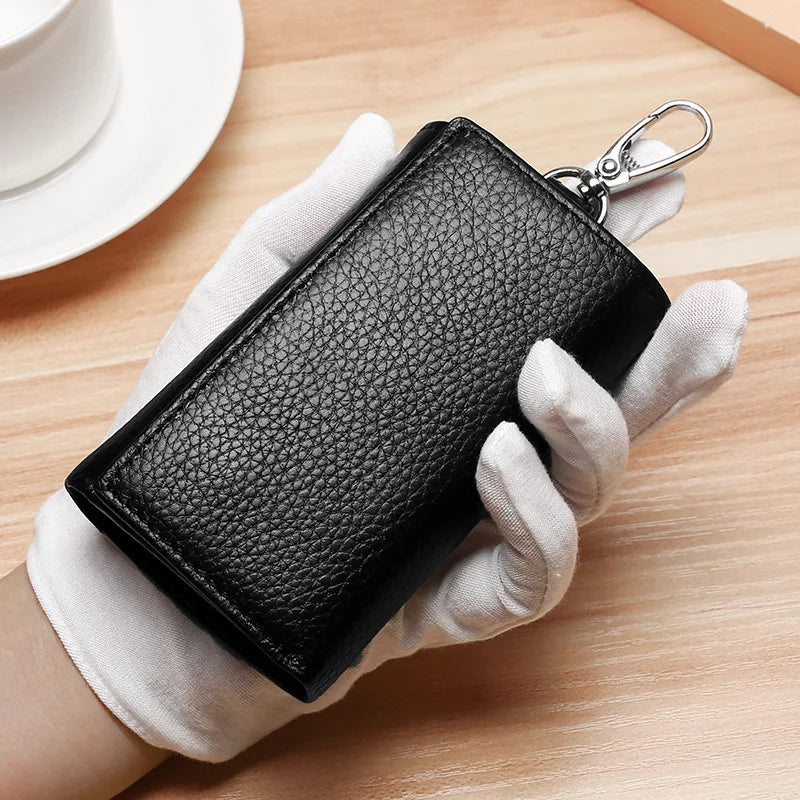 New Key Holder Wallet Genuine Leather Unisex Solid Key Wallet Organizer Bag Car Housekeeper Wallet Card Holder Keychain Leather