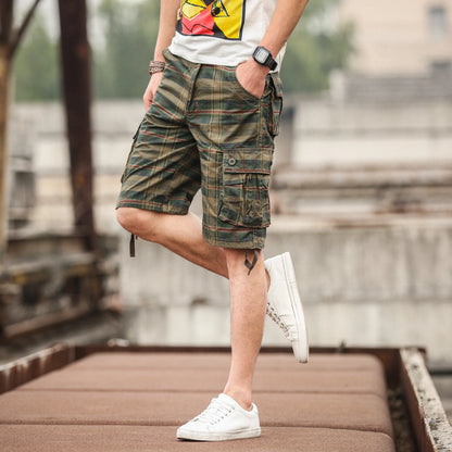 Men's Medium Pants Summer Cotton Comfortable Outdoor Sports Beach Pants Trend Plaid Shorts Loose Straight Large Size Cargo Pants