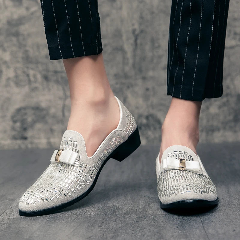 Casual Men Shoes Men Loafers Luxury Brand Rhinestones Italy Fashion Male Designer Wedding Elegant Moccasins Slip-On Driving Shoe