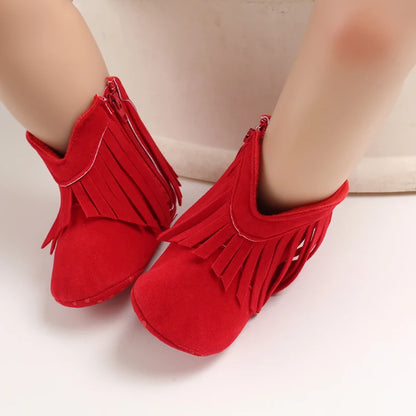 Baby Booties Vintage Tassel Anti-slip Sole Winter Warm Baby Boys Girls Western Boots Snow Booties First Walkers Infant Shoes