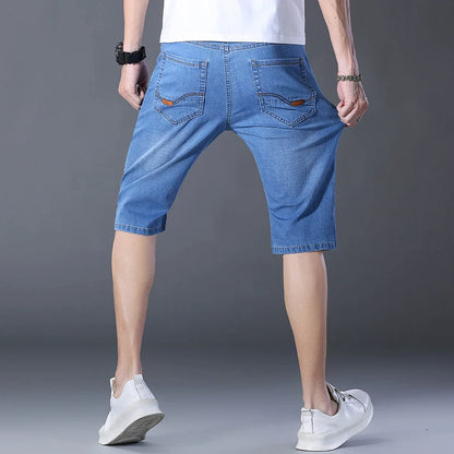 2024 Summer Men'S Thin Slim-Fit Denim Shorts Business Casual Fashion All-Match Stretch Loose Cropped Trousers Male Brand Jeans