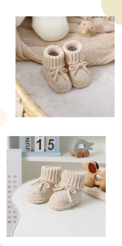 Baby First Walkers Comfortable Pure Color Knit Newborn Netural Bowknot Prewalkers for Infant Toddler Boy Girl Soft Sole Non-Slip