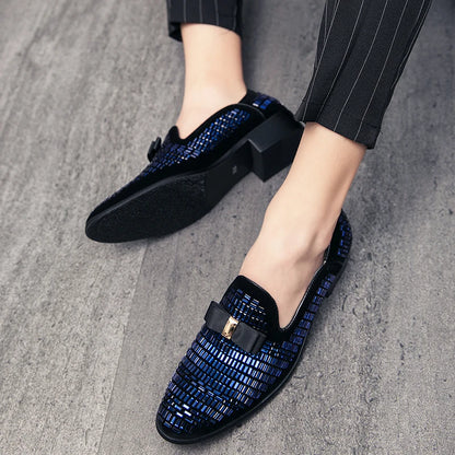 Casual Men Shoes Men Loafers Luxury Brand Rhinestones Italy Fashion Male Designer Wedding Elegant Moccasins Slip-On Driving Shoe