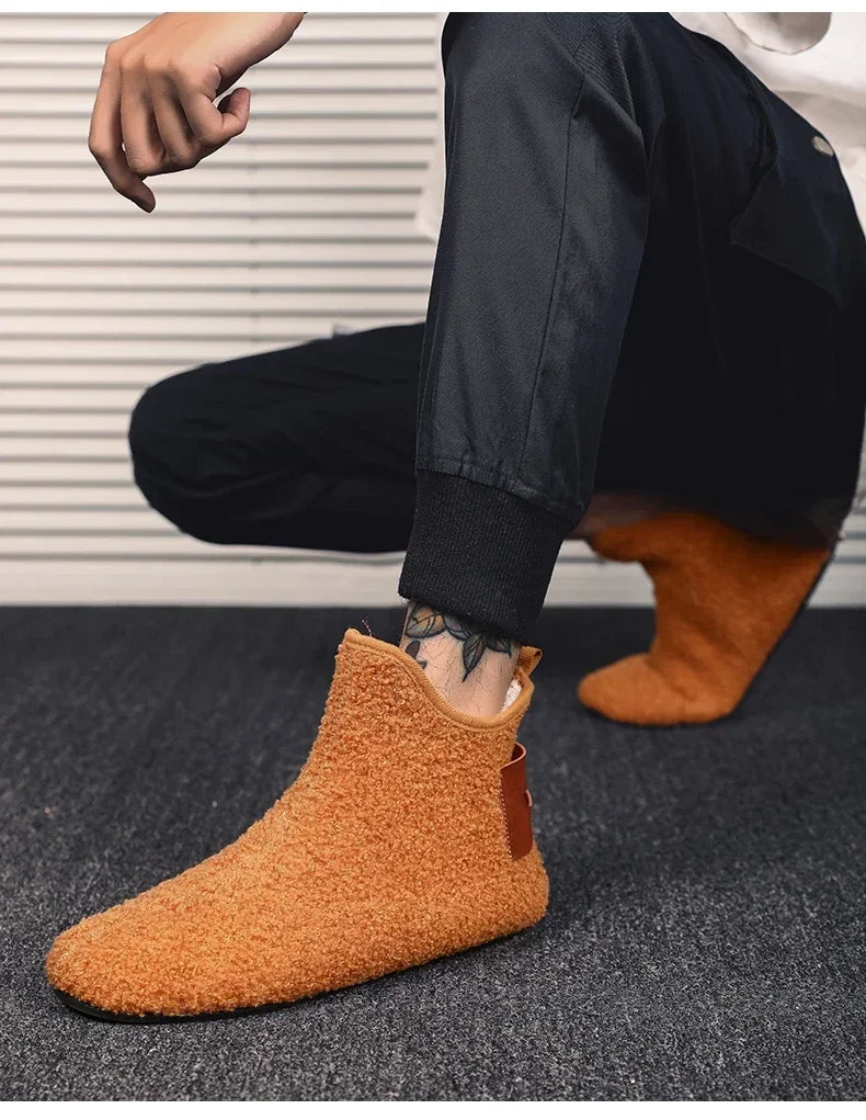 YRZL Winter Cotton Shoes Men High Top Warm Slip on Lightweight Slippers Men Plush Indoor Cotton Boots Men Winter Warm Shoes