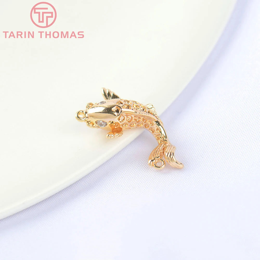 (129) 12x23MM 24K Gold Color Plated Brass Fish Charms Pendants High Quality Jewelry Accessories