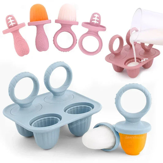 5PCS Baby Fruit and Vegetable Teether BPA Free Silicone Hand Ring Food Supplement Squeezing Rabbit Shape Bite Feeding Tableware