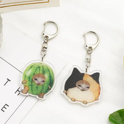 Food Cat Head Expression Keychain Popular Schoolbag Mobile Phone Pendant  Acrylic Fun Gift For Students Keyring Accessories