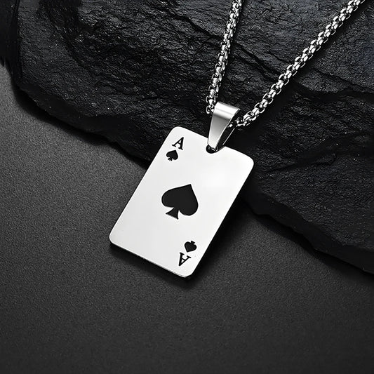 Collana con ciondolo a forma di carta da poker in acciaio inossidabile Hip Hop, per uomo, con catena a forma di carte da gioco, gioielli con asso di cuori