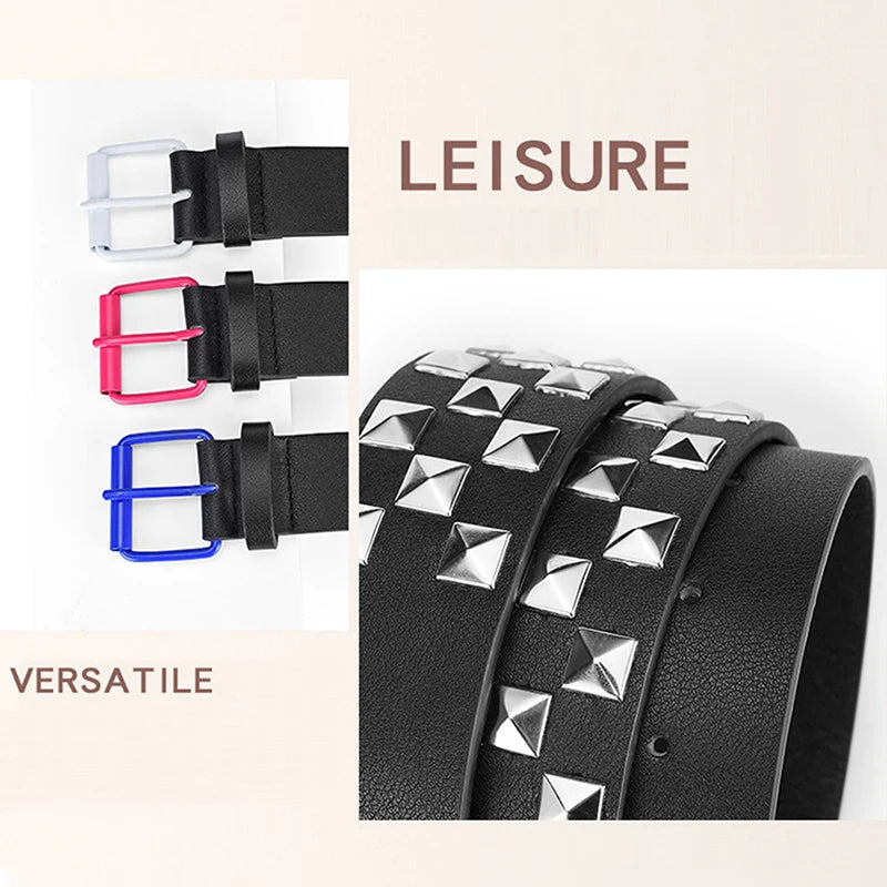 New Personalised Rivets Checkerboard PU Leather Belt 107CM Men And Women Universal Fashion Hip-hop Punk Belt Ins Style