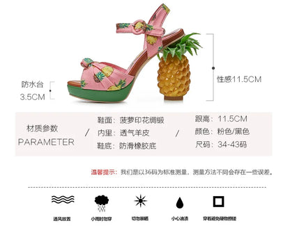 Summer Pink Pineapple Print Open-toe Platform Sandals Sweet Women High-heel Buckle Strappy Women Shoes Lovely Sandalias Mujer