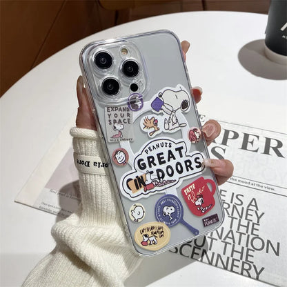 Cartoon Snoopy Puppy Cartoon Case Wireless Charging For iPhone 15 14 13 12 11 Pro Max for Magnetic Magsafe Holder Clear Cover