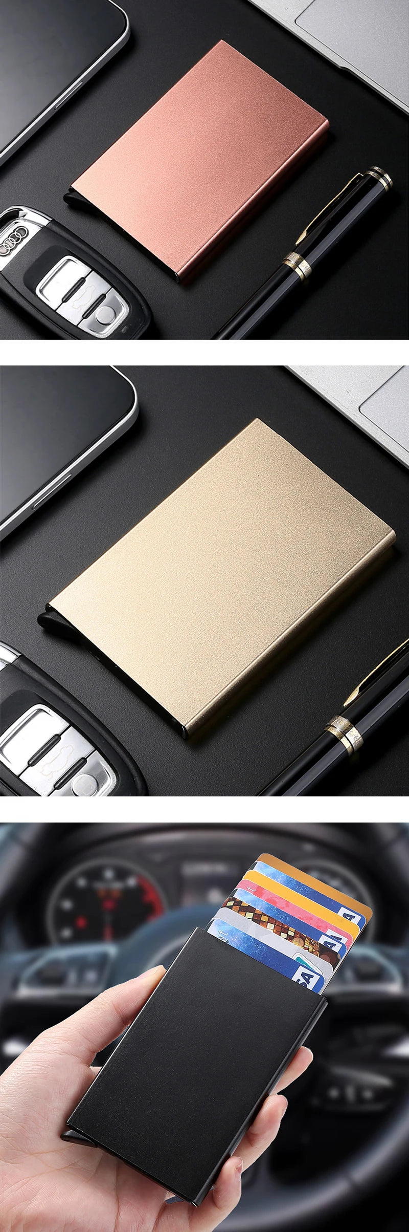 RFID Blocking Slim Pop-Up Wallet - Minimalist Credit Card Holder for Men & Women, Mini Metal Case