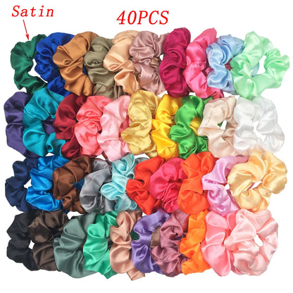 50/40/20pc Vintage Satin Scrunchies Girls Elastic Hair Bands Ponytail Holder Ties Rubber Bands Fashion Women Accessories Solid