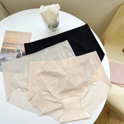 Summer Ice Silk Seamless Mid Rise Panties Female Underwear Ultra-thin Sense Quick-drying Panty 3D Peach Hip Fitness Women Briefs