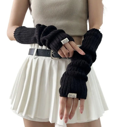 Fingerless Long Wrist Gloves Arm Warmers False Sleeves Knitted Gloves Finger Sleeves Cover Black White Half Finger Gloves