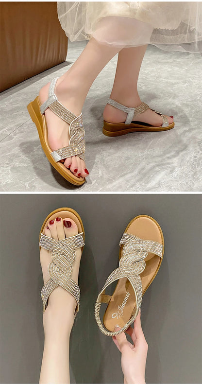 Sandals Women 2025 New Summer Wedge Heel Soft Sole Elevated Casual Roman Sandals Small Womens Shoes Sandalias Mujer Sandal Q322