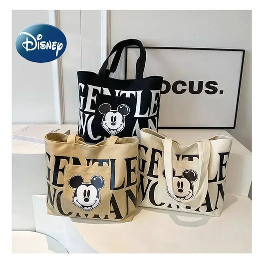 Disney Large Capacity Canvas Bag Women's 2025 New Mickey Cartoon Versatile Shoulder Bag Student Class Commuting Tote Bag