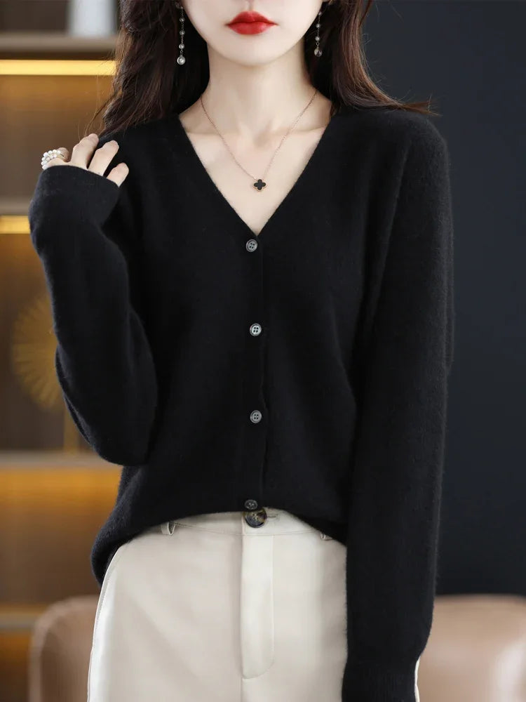 Women's Sweater 2025 Spring Autumn Cardigans V-neck Single Breasted Short Slim Lady Knitwear Tops Solid Korean Fashion Cardigan