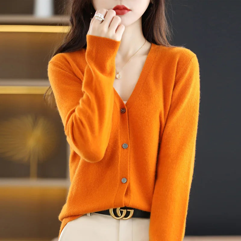 Women's Sweater 2025 Spring Autumn Cardigans V-neck Single Breasted Short Slim Lady Knitwear Tops Solid Korean Fashion Cardigan