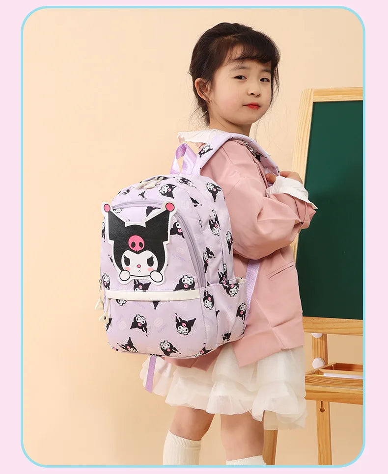 Anime Hello Kitty Kuromi Melody Kids School Bag Cartoon Cute Boys and Girls Travel Backpack 1-2 Grade Elementary School Backpack