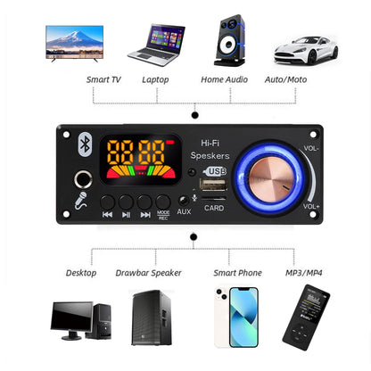 160W Amplifier Bluetooth Decoder Board DIY 12V 6.5mm Microphone FM Radio TF USB Car Audio Music Player Speakers Volume Control