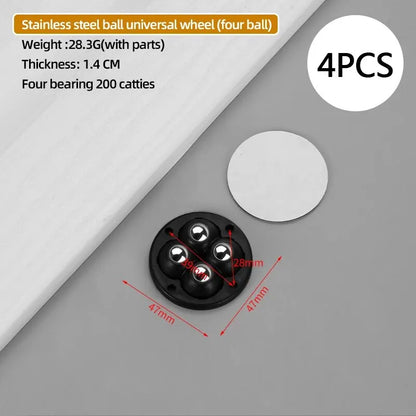 4PCS Non Punching Adhesive Furniture Ball Universal Pulley Household Mobile Base Accessories Trash Can Bottom Small Wheel