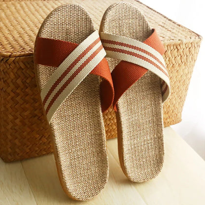 Four Seasons Linen Slippers Home Indoor Anti-Slip  Summer Couple Cotton and Linen Floor Mops Soft Bottom Sandals