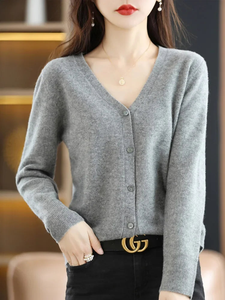 Women's Sweater 2025 Spring Autumn Cardigans V-neck Single Breasted Short Slim Lady Knitwear Tops Solid Korean Fashion Cardigan