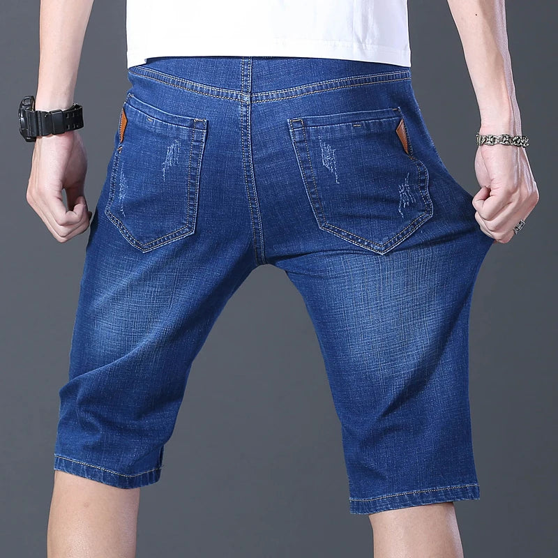 2024 Summer Men'S Thin Slim-Fit Denim Shorts Business Casual Fashion All-Match Stretch Loose Cropped Trousers Male Brand Jeans